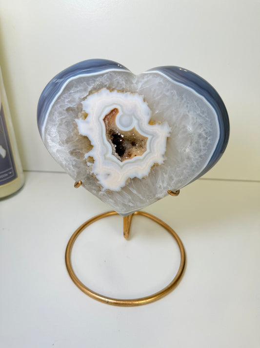Brazilian Agate Heart On Stand