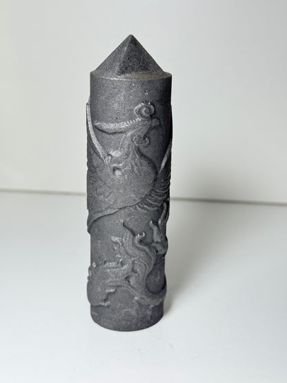 Shungite Point With Carved Phoenix