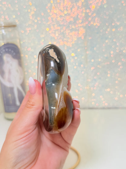 Brazilian Agate Heart On Stand