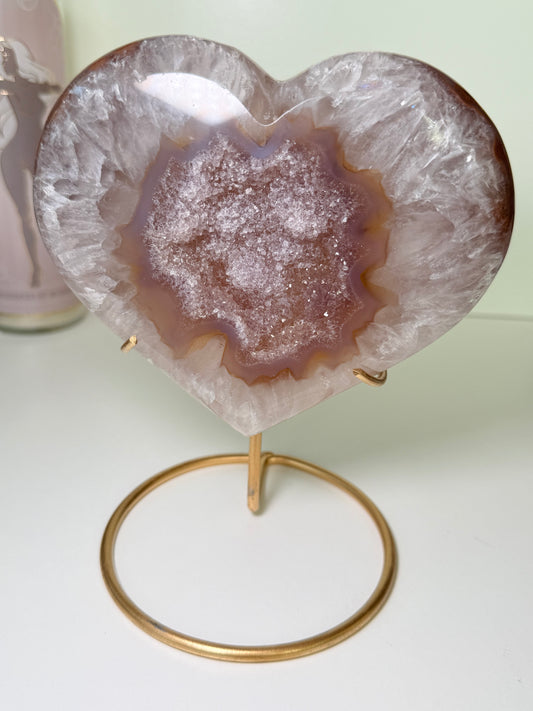 Large Brazilian Agate Heart With Stand