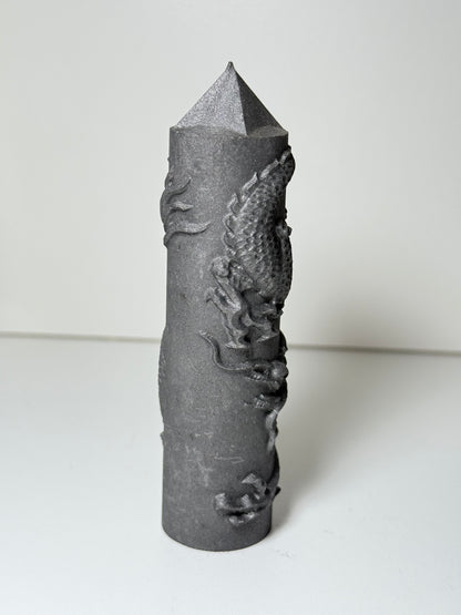 Shungite Point With Carved Dragon
