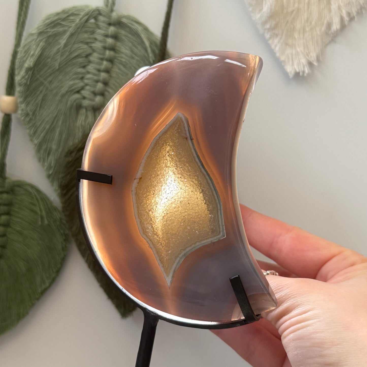 Druzy Agate Moon on Stand