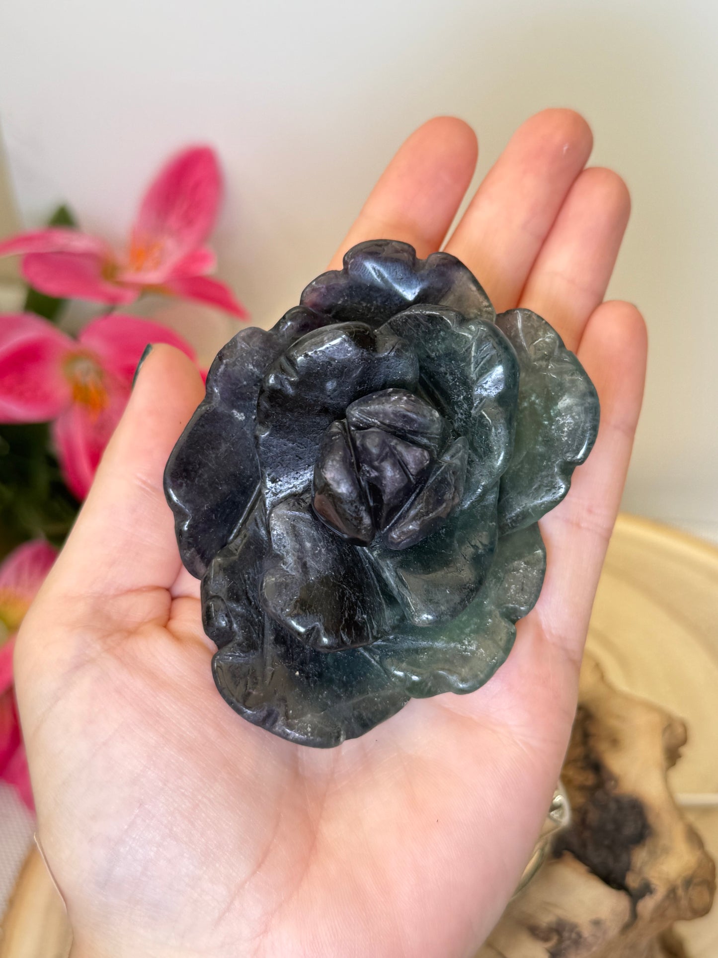 Black Rose Fluorite Rose With Stand