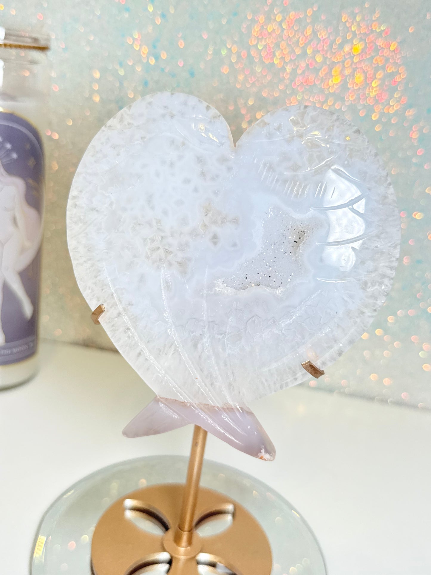 Druzy Agate Heart Wings On Stand
