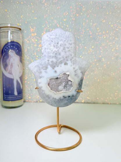 Brazilian Agate Hamsa Hand On Stand