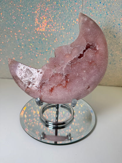 Large Pink Amethyst Moon On Stand