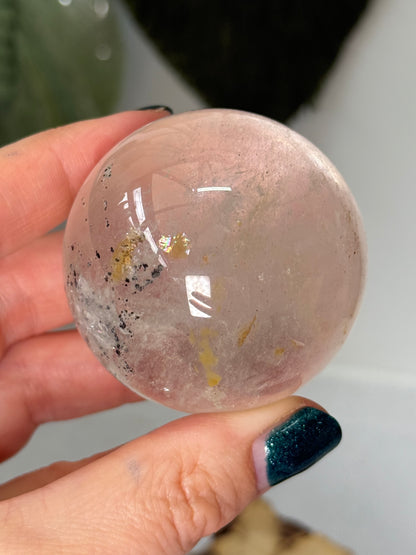 Clear Quartz Sphere With Hematite Inclusions