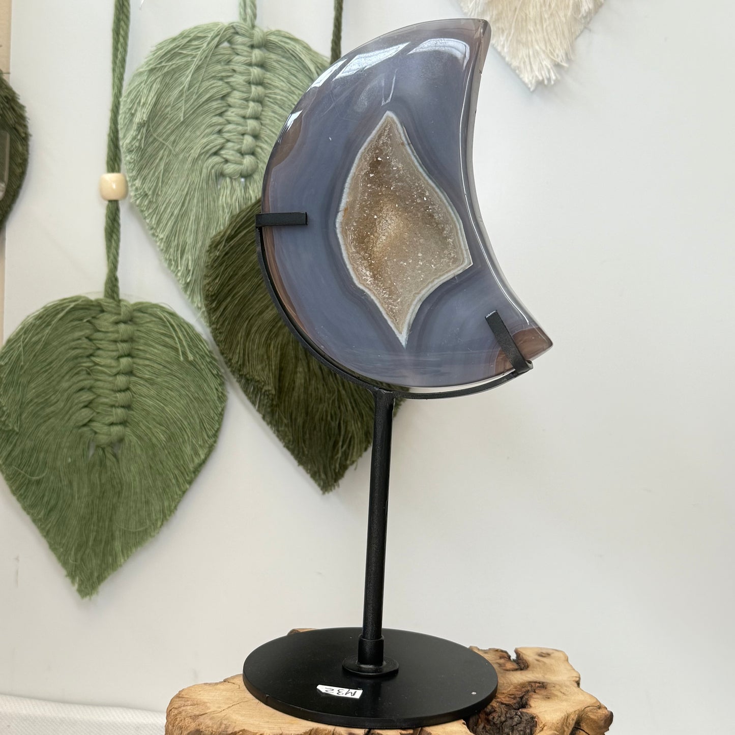 Druzy Agate Moon on Stand