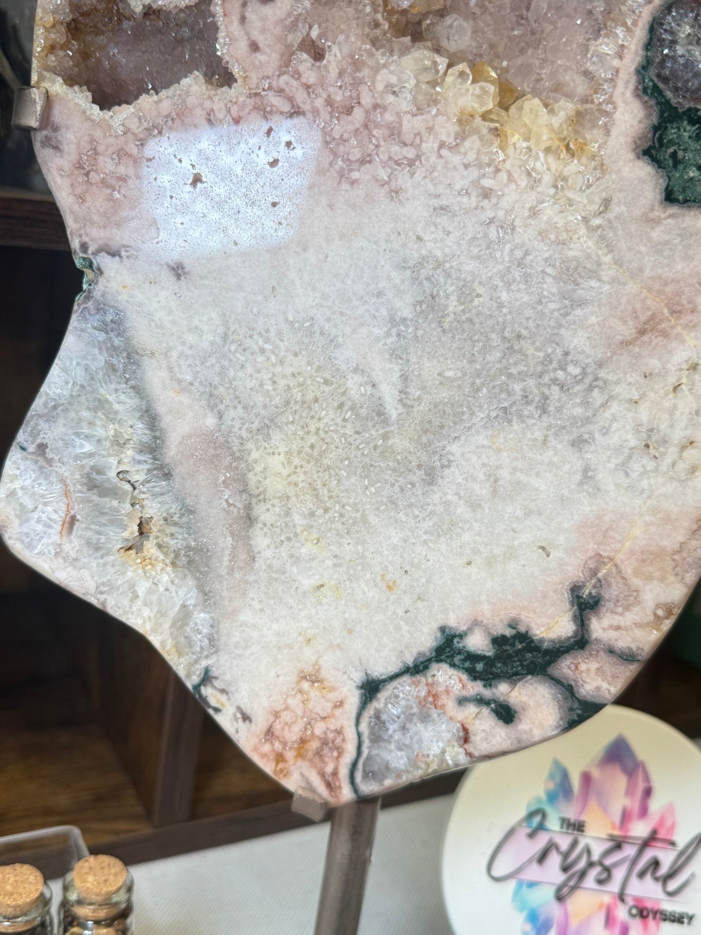 XL Pink Amethyst Slab on Rotating Stand