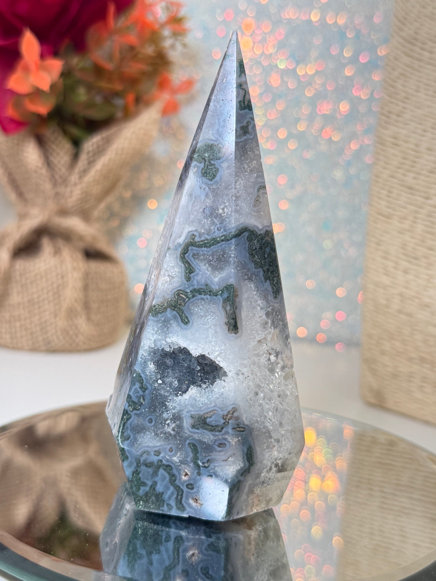 Moss Agate Diamond Point