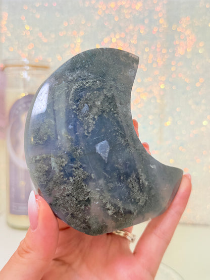 Self Standing Moss Agate Moon