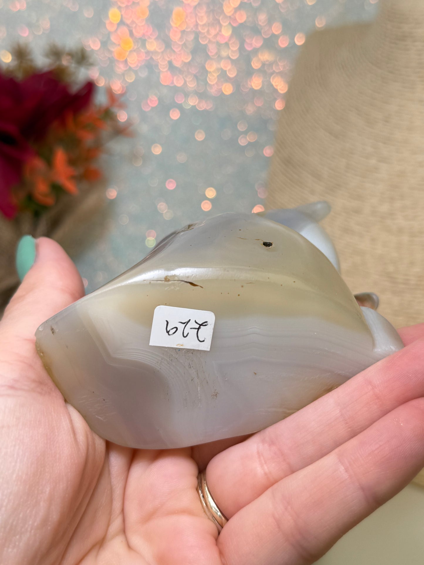 Agate Dolphin Carving On Wave