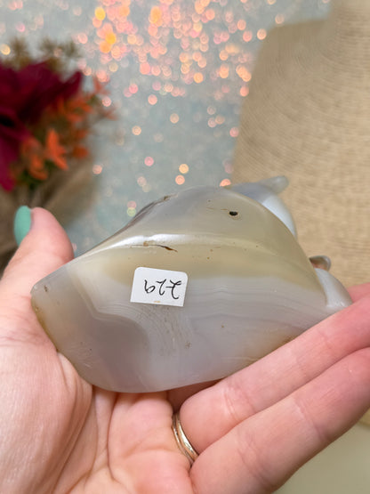 Agate Dolphin Carving On Wave