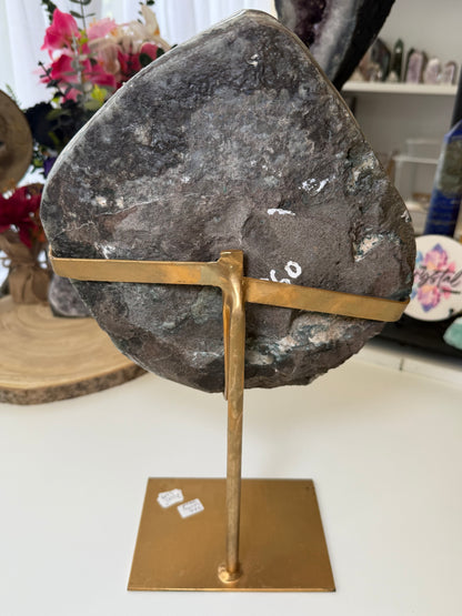 Rainbow Amethyst Cluster On Gold Stand