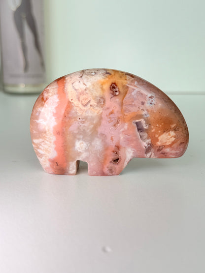 Pink Plume Agate Zuni Bear