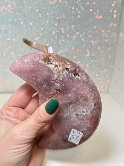 Pink Amethyst Moon Face With Stand