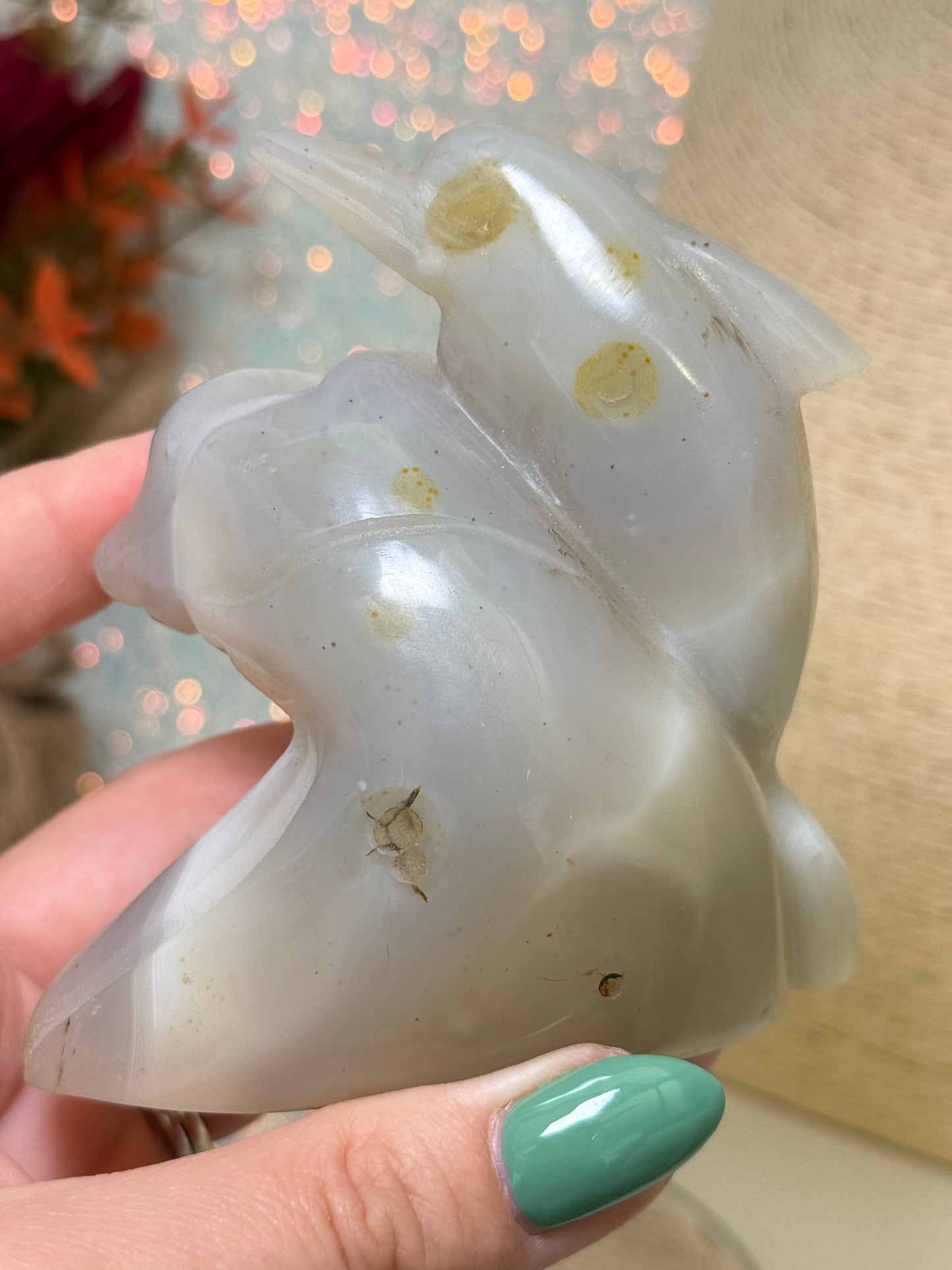 Agate Dolphin Carving On Wave