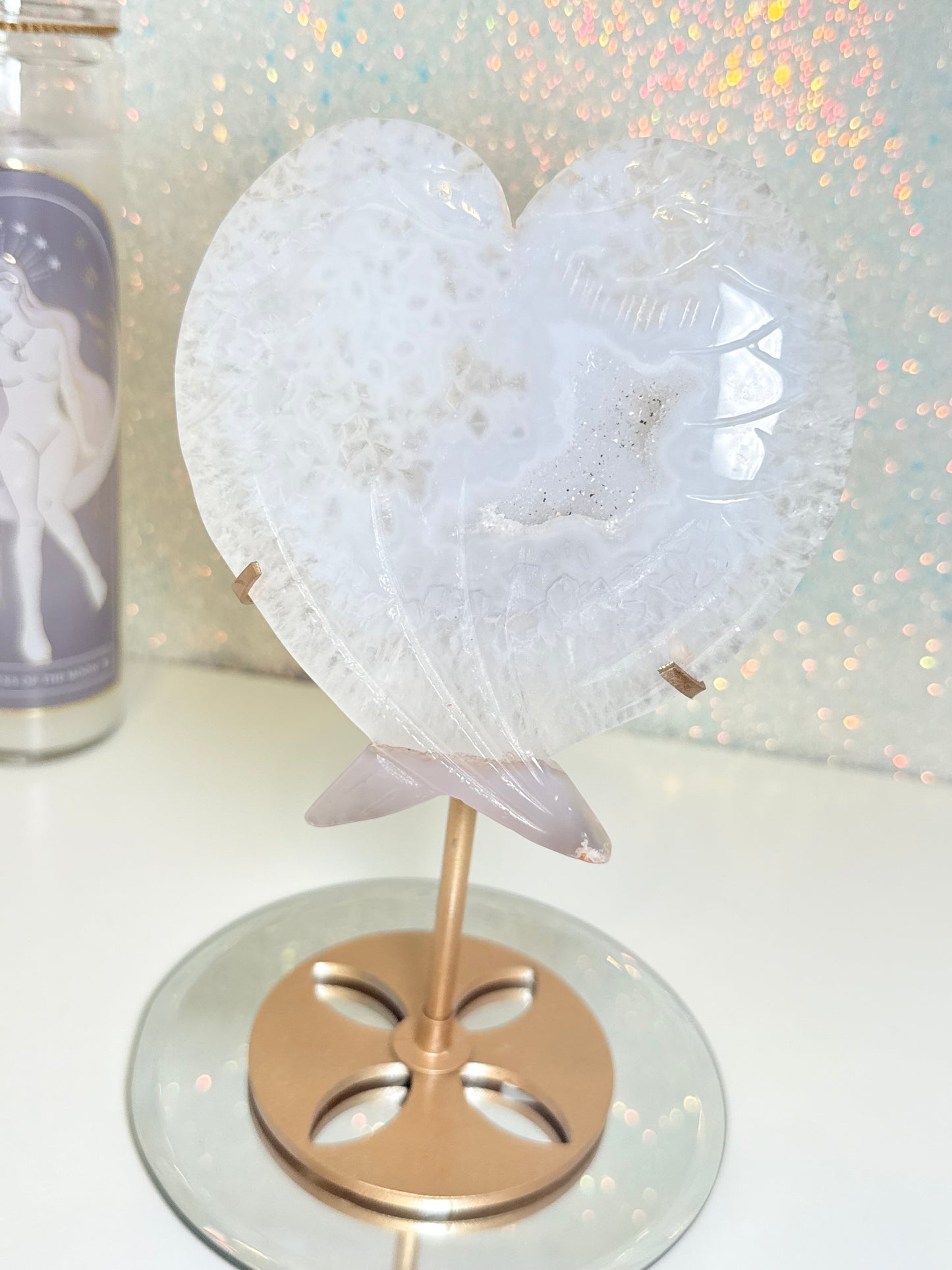 Druzy Agate Heart Wings On Stand