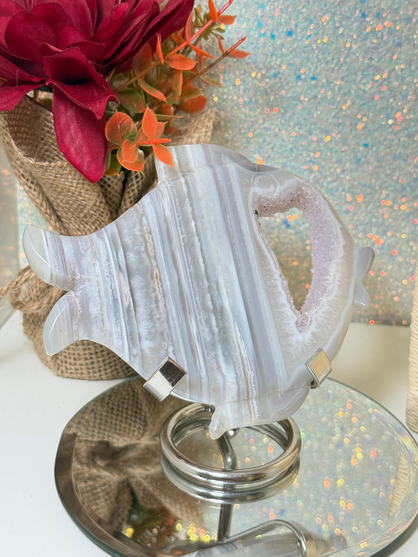 Druzy Agate Fish With Stand