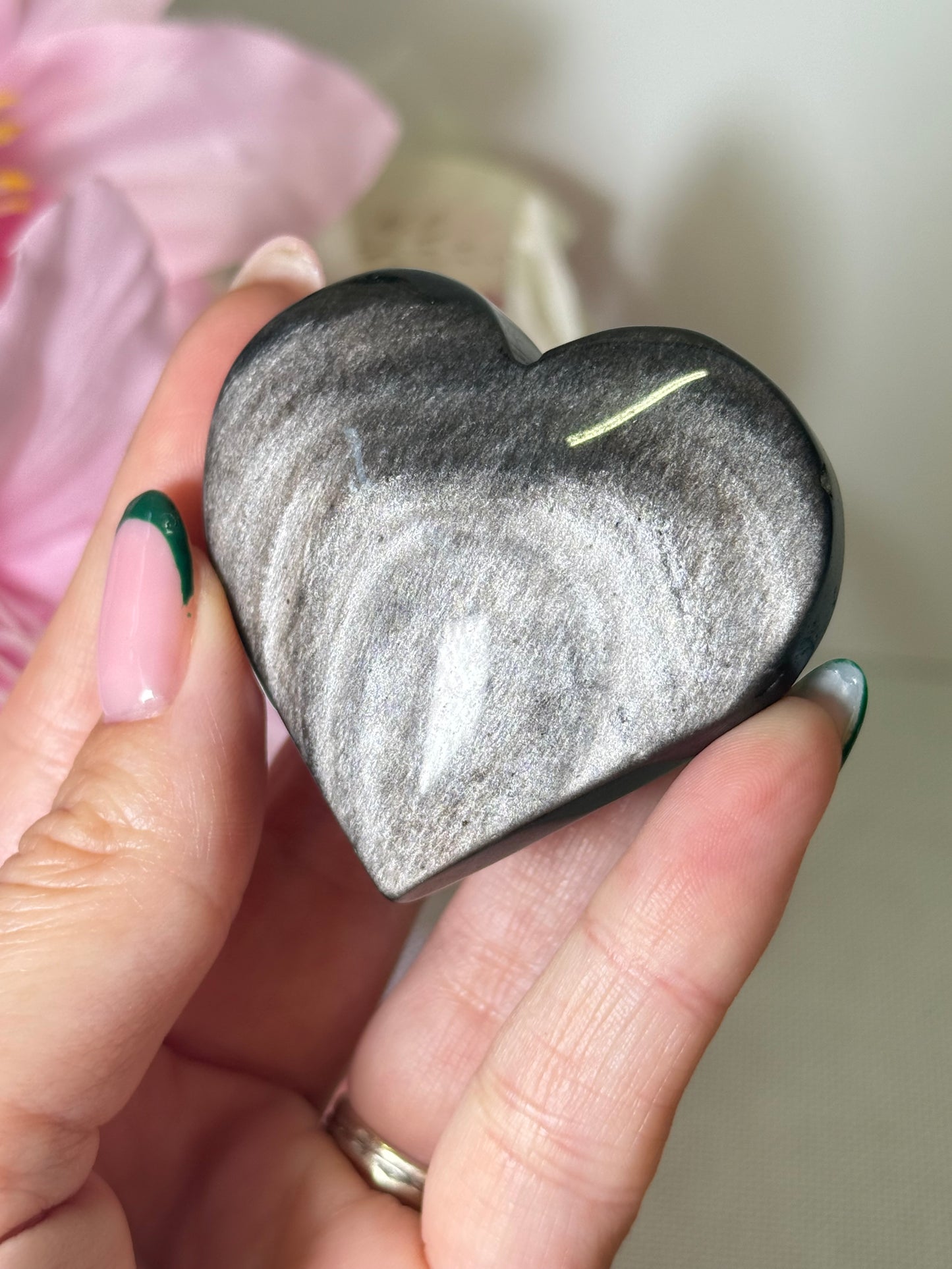 Silver Sheen Obsidian Heart