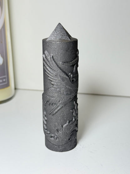 Shungite Point With Carved Phoenix