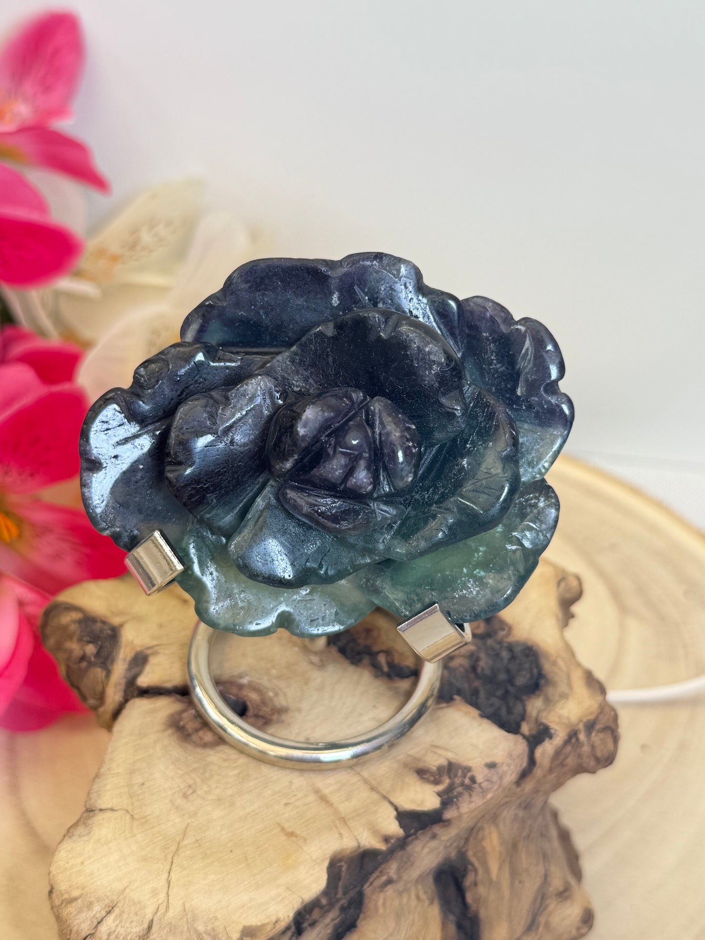 Black Rose Fluorite Rose With Stand