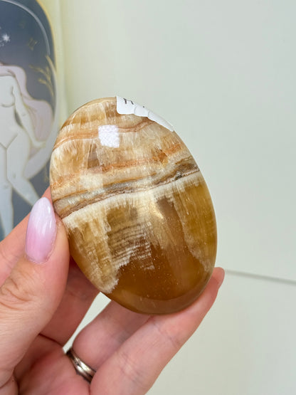 Banded Honey Calcite Palm Stone