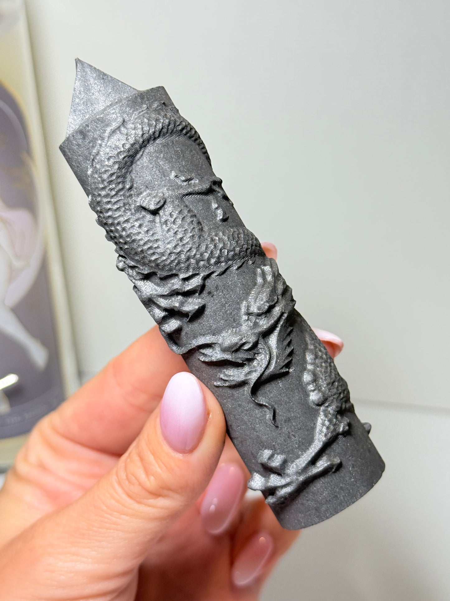 Shungite Point With Carved Dragon