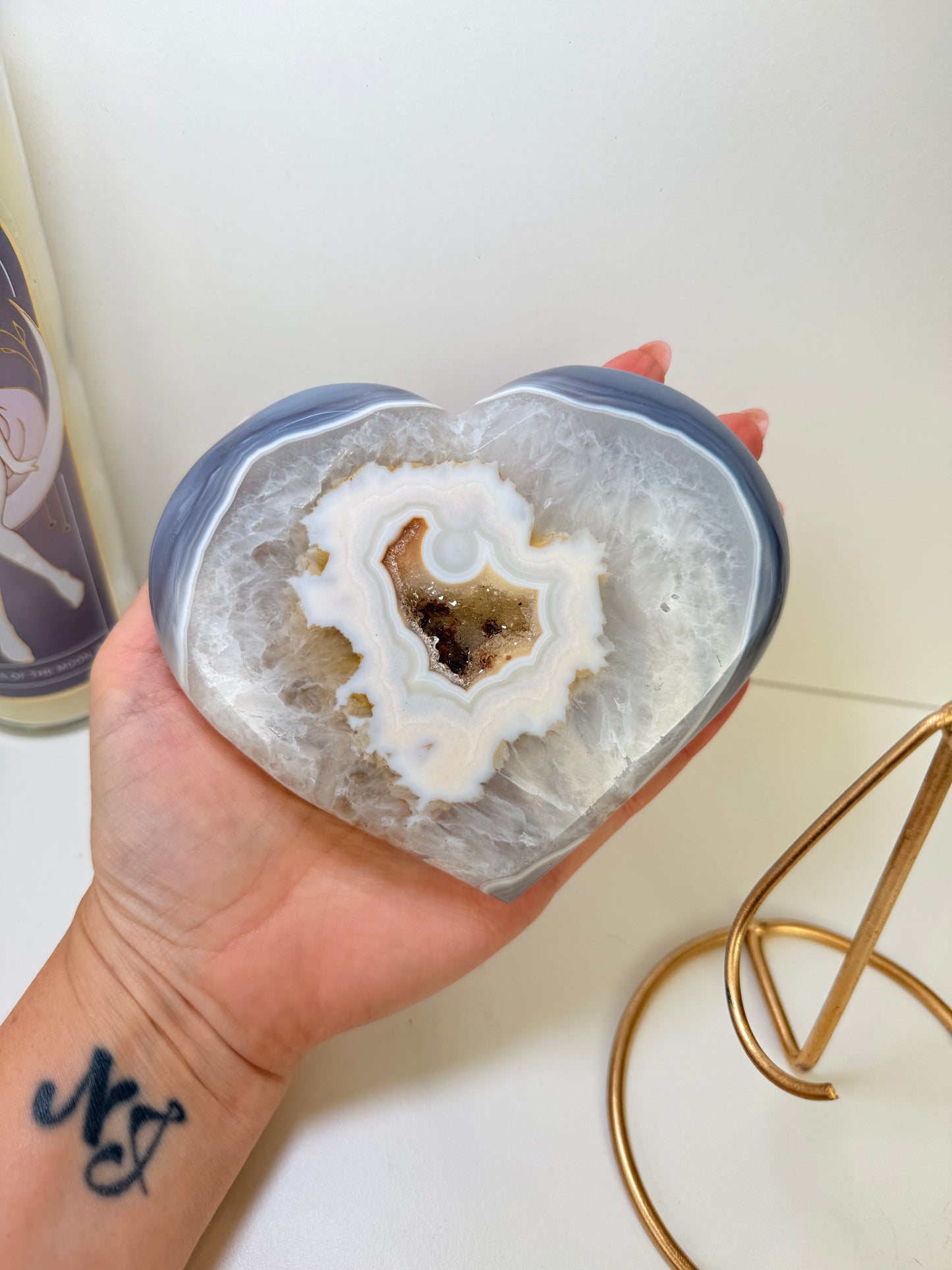 Brazilian Agate Heart On Stand