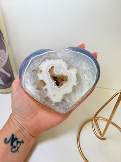 Brazilian Agate Heart On Stand