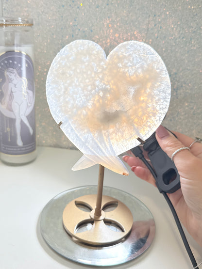 Druzy Agate Heart Wings On Stand
