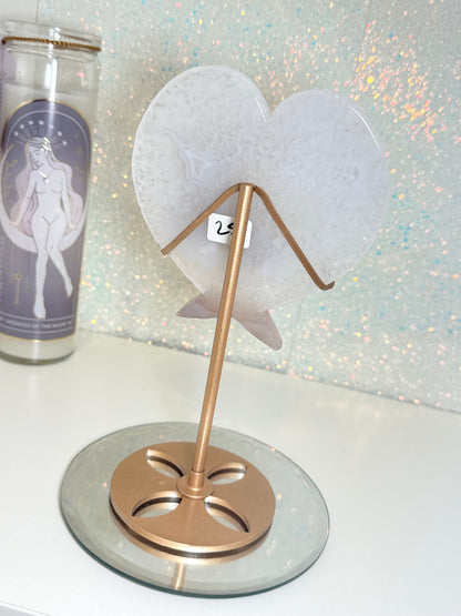 Druzy Agate Heart Wings On Stand