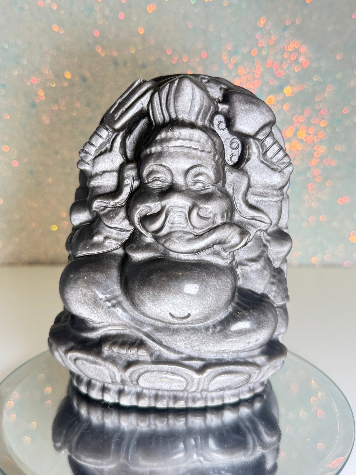 Large Silver Sheen Obsidian Ganesha