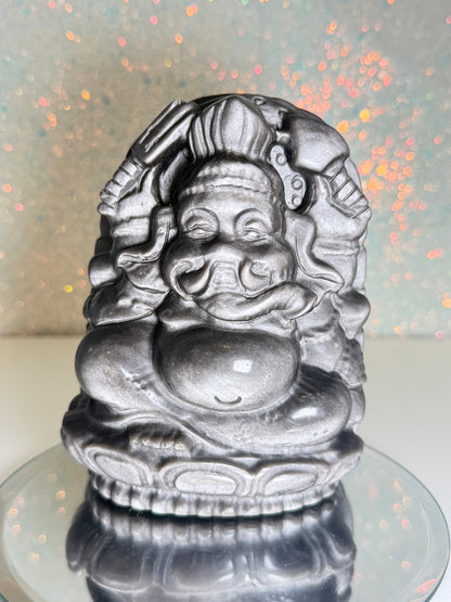 Large Silver Sheen Obsidian Ganesha