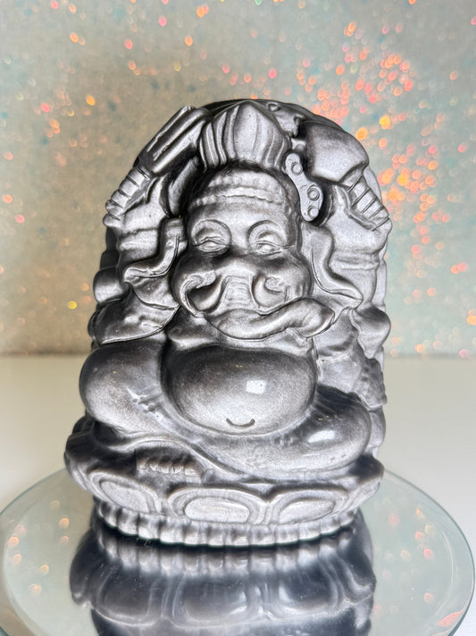 Large Silver Sheen Obsidian Ganesha