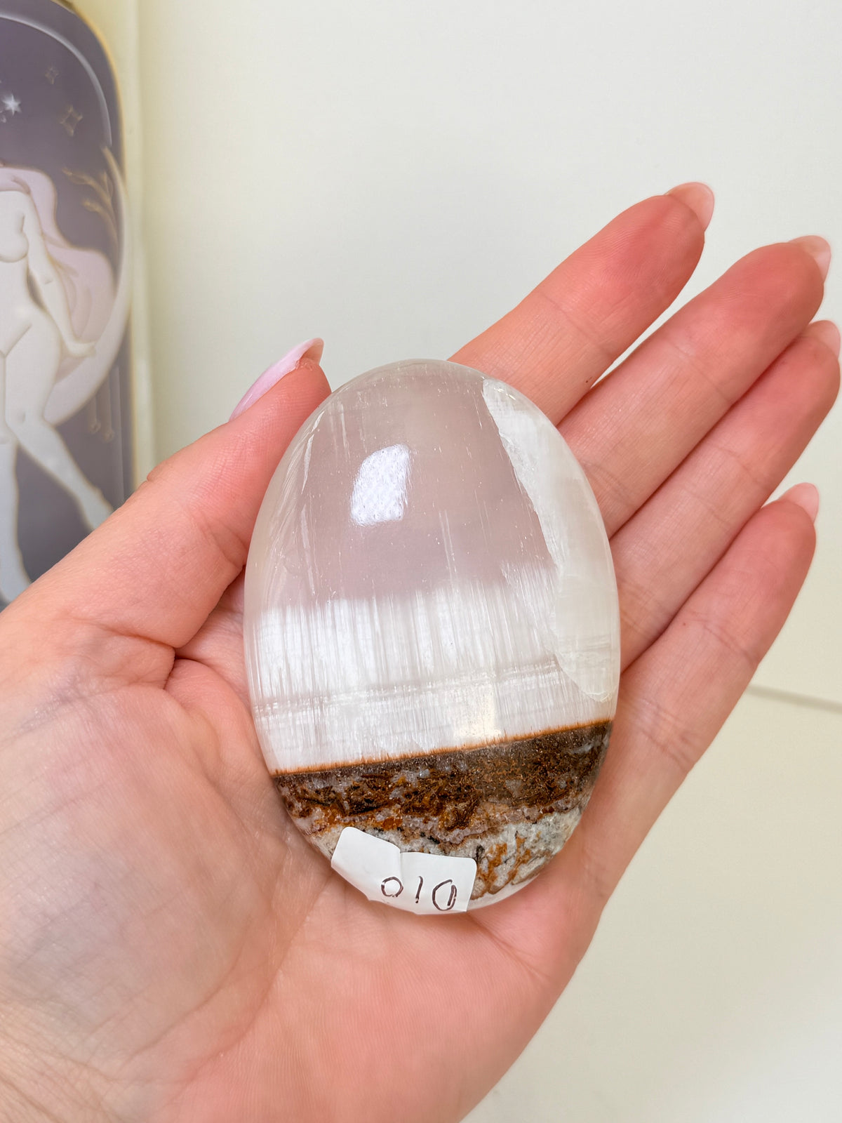 Silky White Calcite Palm Stone
