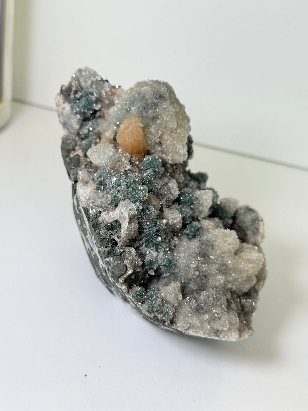 Large Calcite Coated Green Heulandite With Peach Stillbite
