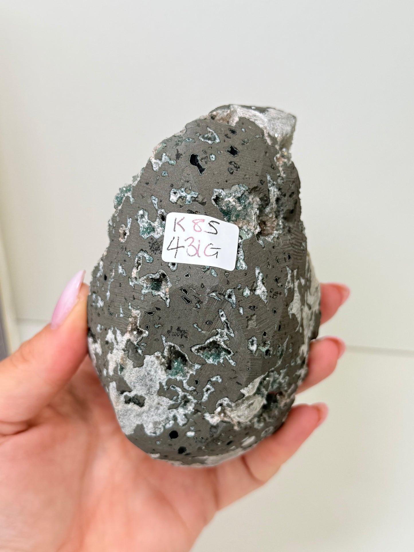 Large Calcite Coated Green Heulandite With Peach Stillbite