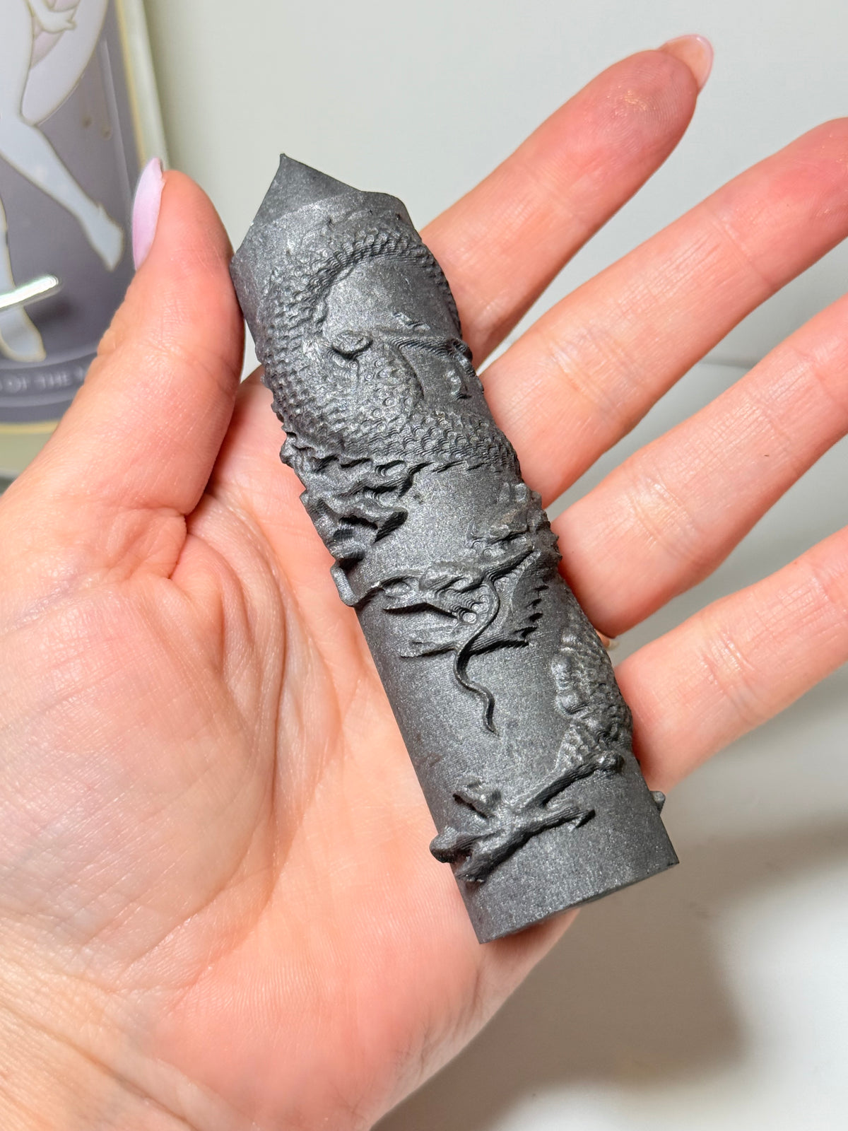 Shungite Point With Carved Dragon