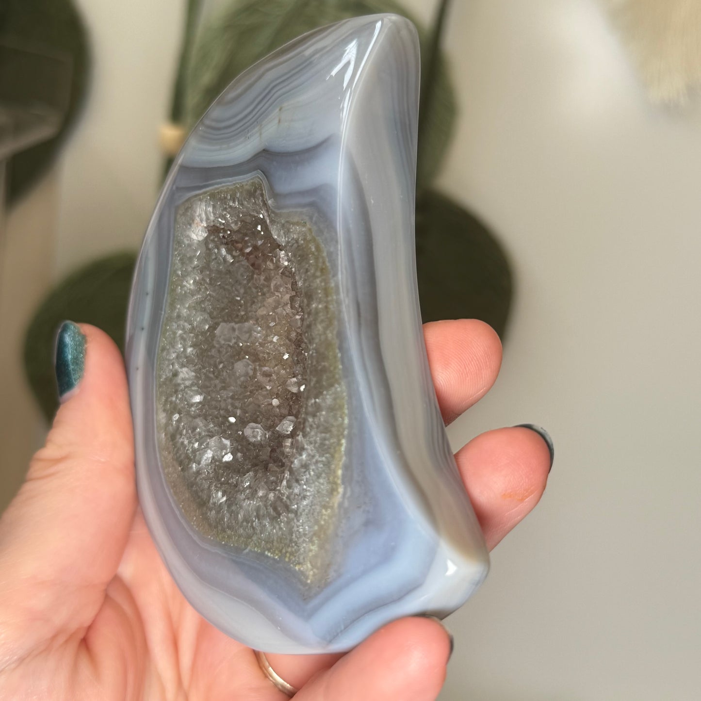 Druzy Agate Moon on Stand