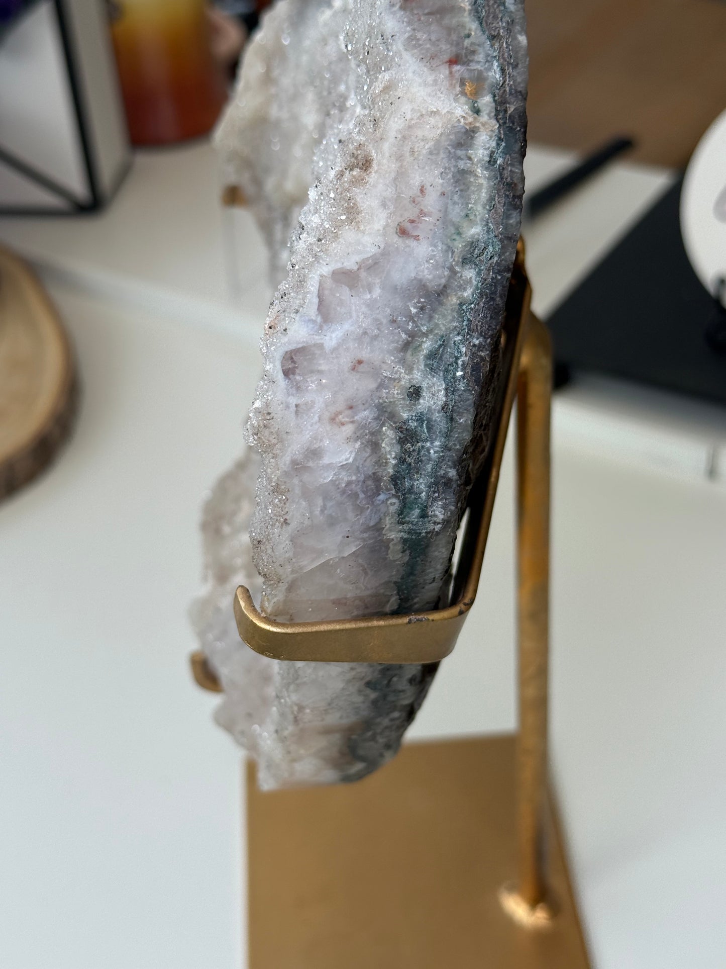 Rainbow Amethyst Cluster On Gold Stand