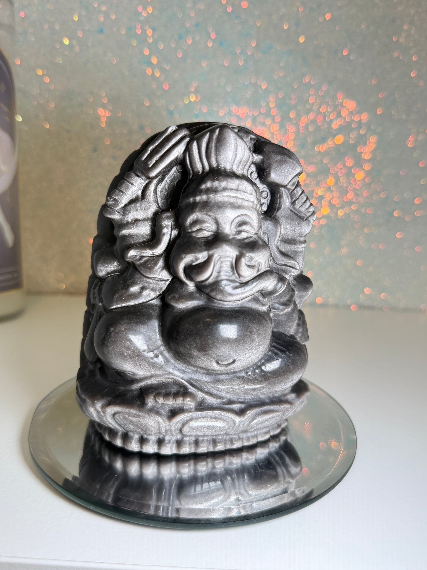 Large Silver Sheen Obsidian Ganesha