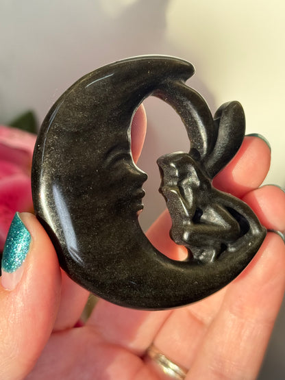 Golden Obsidian Fairy On Moon