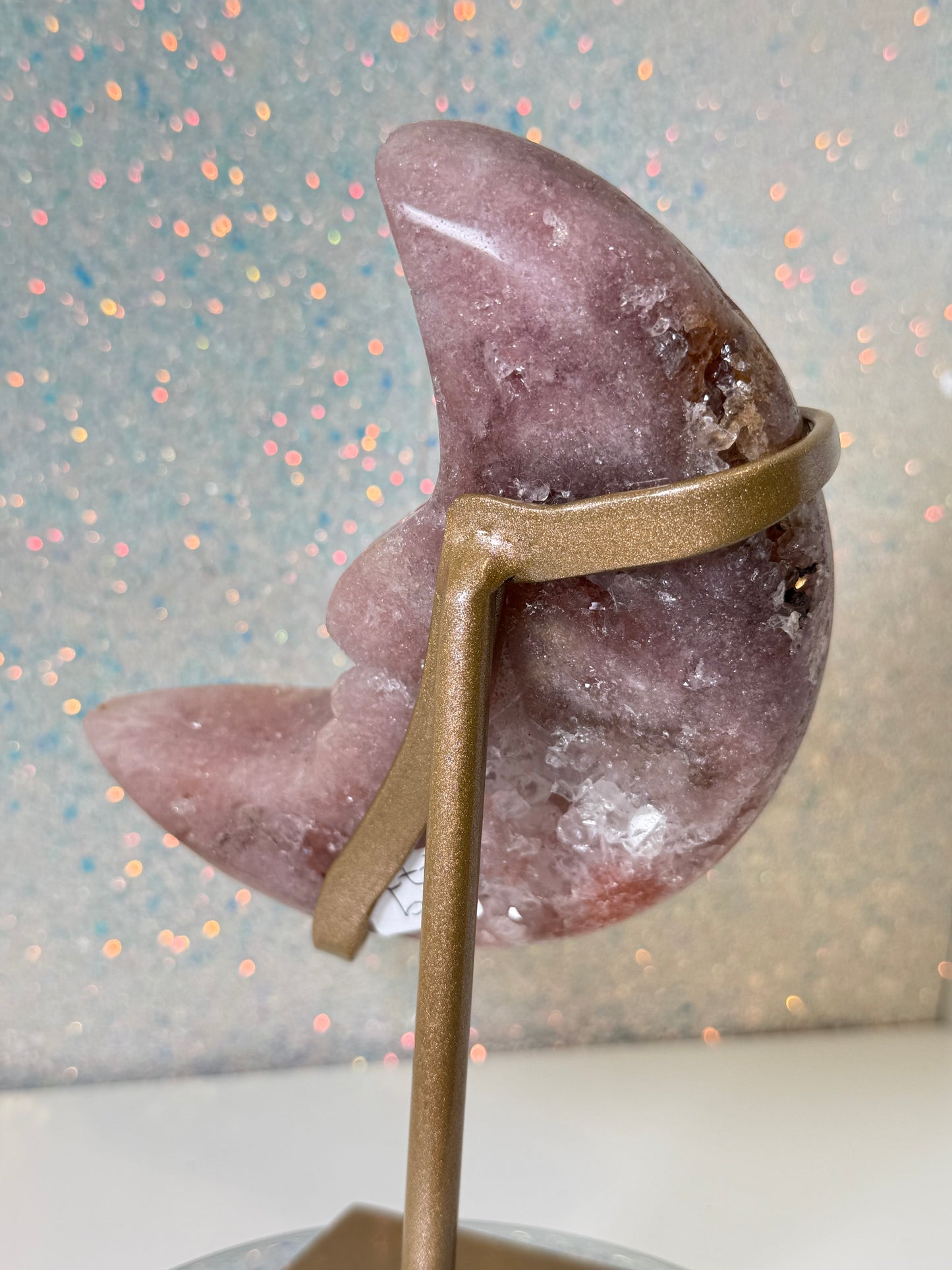 Pink Amethyst Moon Face With Stand