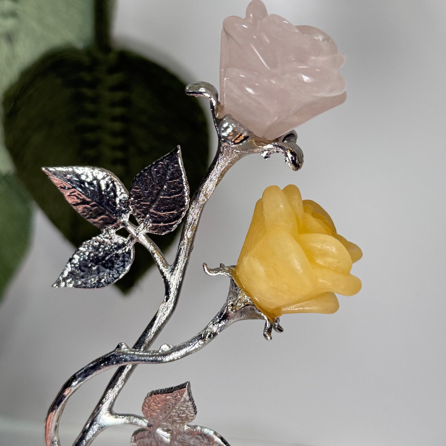 Double Stem Flower Rose Quartz/Yellow Calcite