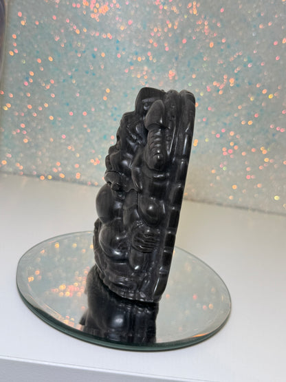 Large Silver Sheen Obsidian Ganesha