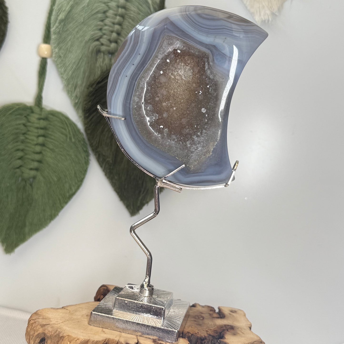 Druzy Agate Moon on Stand