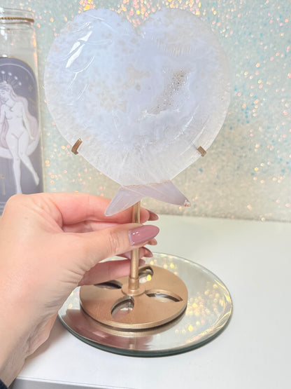 Druzy Agate Heart Wings On Stand