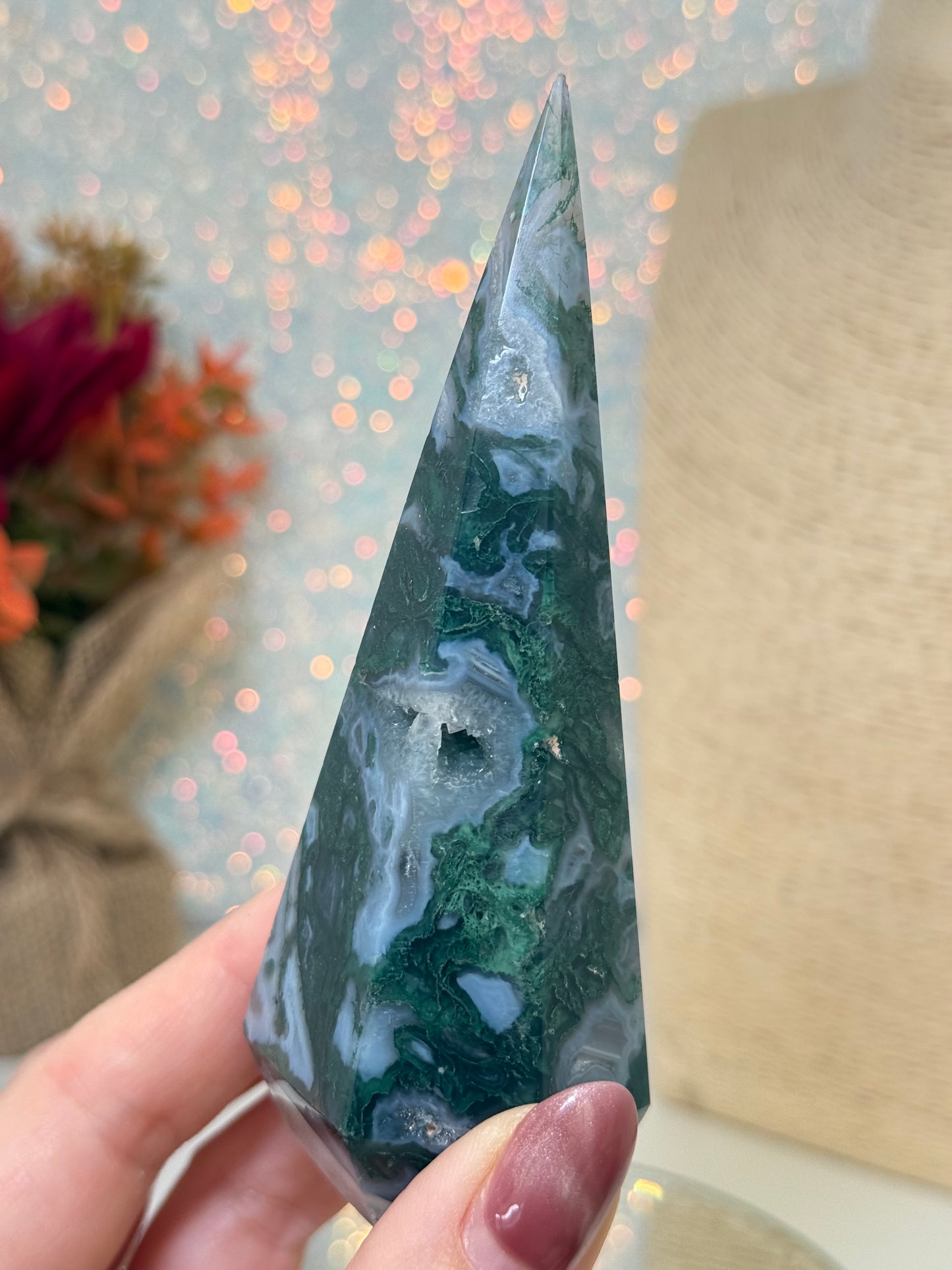 Moss Agate Diamond Point