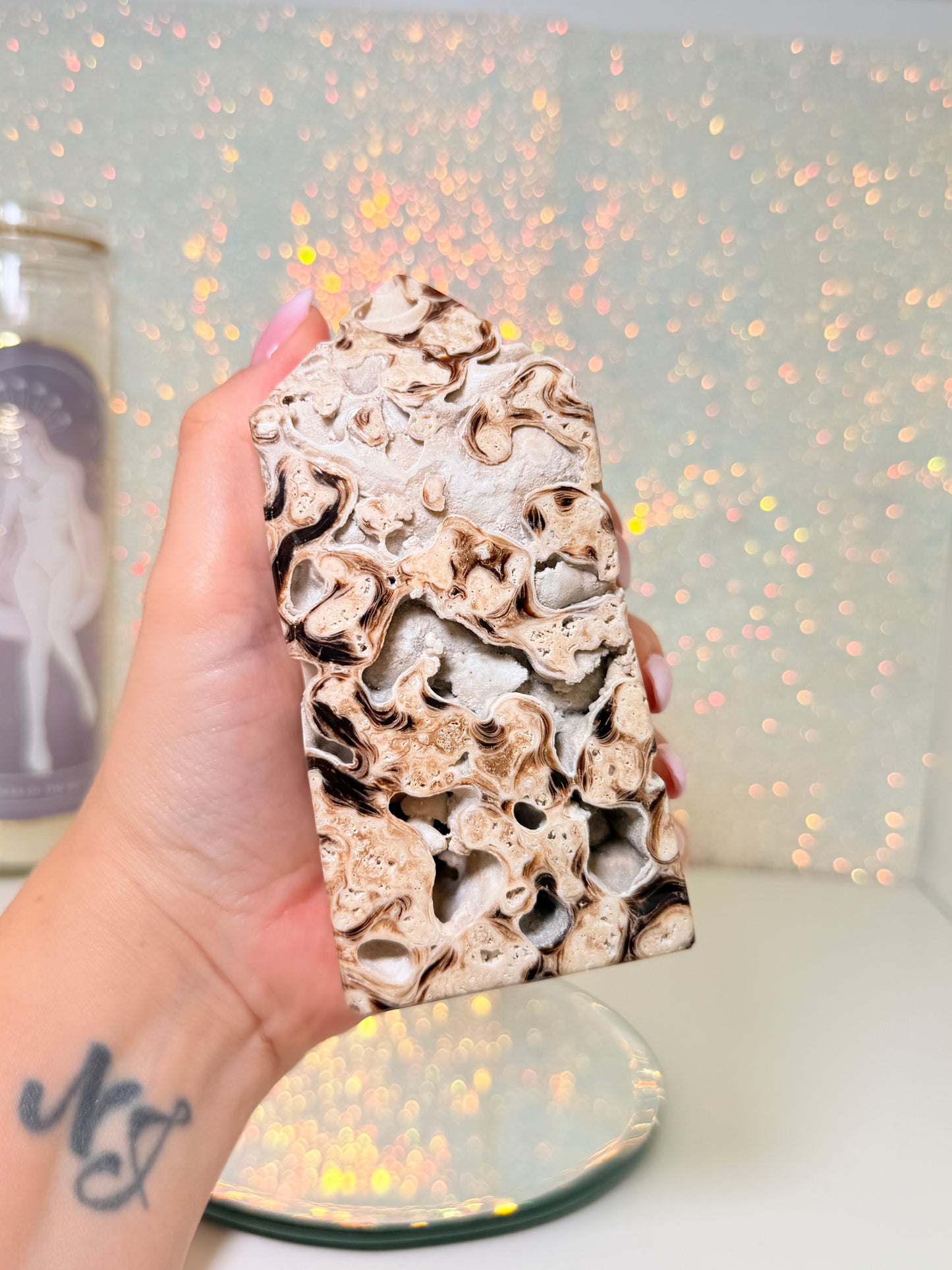 Large Chunky Chocolate Calcite Tower